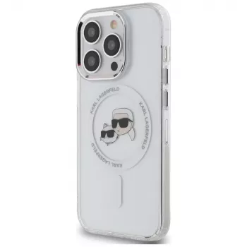 Karl Lagerfeld KLHMP14LHLSKCH iPhone 14 Pro 6.1 Hard Case IML Metal Karl & Choupette Head MagSafe White
