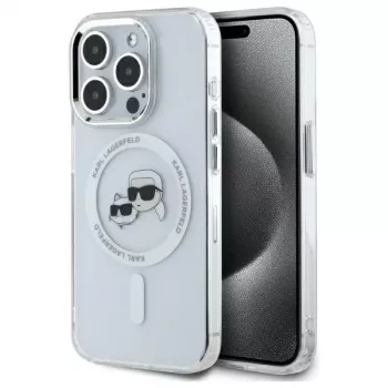 Karl Lagerfeld KLHMP15LHLSKCH iPhone 15 Pro 6.1 Hard Case IML Metal Karl & Choupette Head MagSafe White
