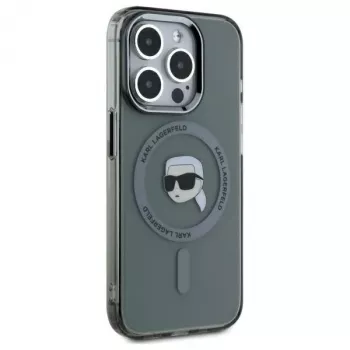 Karl Lagerfeld KLHMP15LHLSKIK Hard Case for Apple iPhone 15 Pro 6.1 inch Black IML Metal Karl Head MagSafe