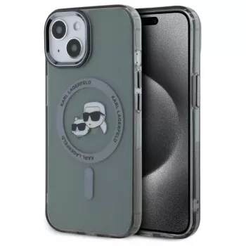 Karl Lagerfeld KLHMP15SHLSKCK Hard Case IML Metal Karl & Choupette Head MagSafe for Apple iPhone 15 6.1 inch Black