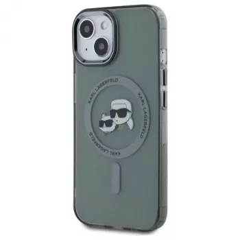 Karl Lagerfeld KLHMP15SHLSKCK Hard Case IML Metal Karl & Choupette Head MagSafe for Apple iPhone 15 6.1 inch Black