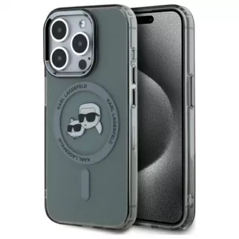Karl Lagerfeld KLHMP15XHLSKCK iPhone 15 Pro Max 6.7 inch Hard Case IML Metal Karl & Choupette Head MagSafe Black