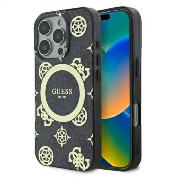 Guess GUHMP16XH4PYEEK Hard Case for iPhone 16 Pro Max 6.9 inch Black Peony On 4G Background MagSafe