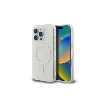 Guess GUHMP16LH4DTEH iPhone 16 Pro 6.3 inch White Hard Case IML 4G Background MagSafe