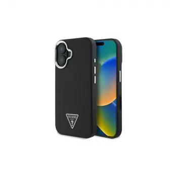 Guess GUHMP16SPGTSPSK iPhone 16 Black Hard Case Grained Triangle MagSafe