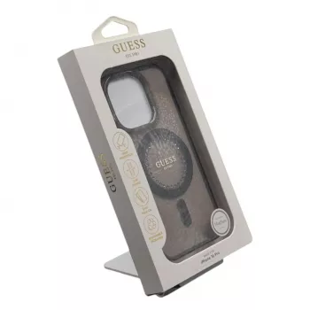 Guess GUHMP16LPFTDTEK Hard Case for Apple iPhone 16 Pro 6.3 inch, Black, IML Rhinestones, MagSafe