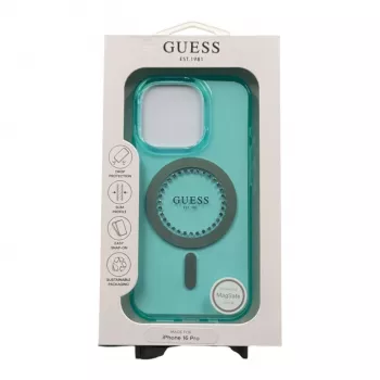 Guess GUHMP16LPFTDTEN iPhone 16 Pro 6.3 inch Hard Case IML Rhinestones MagSafe Green