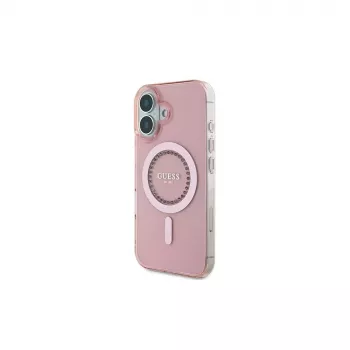 Guess IML Rhinestones MagSafe Case for iPhone 16 (Pink)