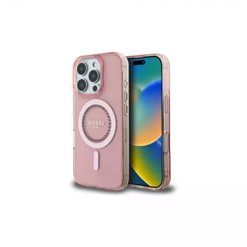 Guess GUHMP16LPFTDTEP Hardcase IML Rhinestones MagSafe for iPhone 16 Pro 6.3 Pink