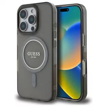 Guess GUHMP16XHFGEREK Hardcase IML Glitter Circle MagSafe for iPhone 16 Pro Max 6.9 inch Black