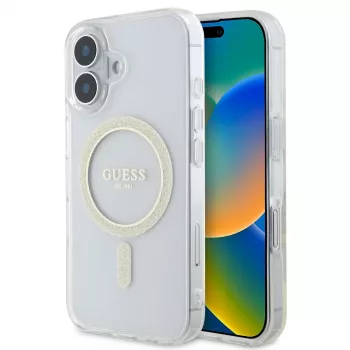Guess GUHMP16SHFGERET iPhone 16 Transparent Hardcase IML Glitter Circle MagSafe