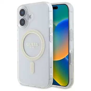 Guess GUHMP16MHFGERET iPhone 16 Plus 6.7 inch Transparent Hardcase IML Glitter Circle MagSafe
