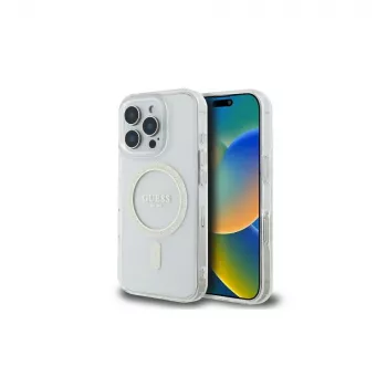 Guess GUHMP16LHFGERET iPhone 16 Pro 6.3 inch Transparent Hard Shell IML Glitter Circle MagSafe