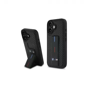 BMW BMHCP16SGSPCCK M Grip Stand Smooth and Carbon Hardcase for iPhone 16 6.1 - Black