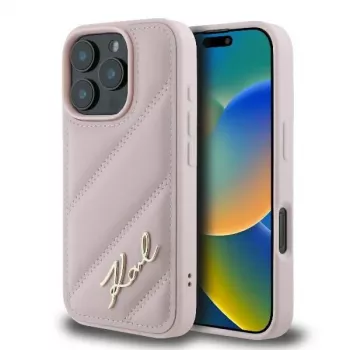 Karl Lagerfeld Quilted Signature Case for iPhone 16 Pro - Pink