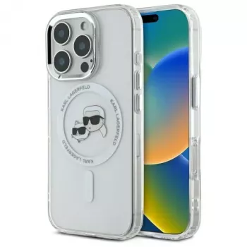 Karl Lagerfeld KLHMP16XHLSKCH Hardcase IML Metal Karl & Choupette Head MagSafe for Apple iPhone 16 Pro Max 6.9 inch White