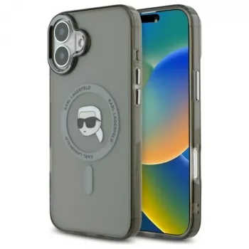 Karl Lagerfeld KLHMP16SHLSKIK Hardcase IML Metal Karl Head MagSafe for Apple iPhone 16 6.1 inch, Black