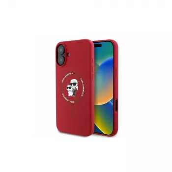 Karl Lagerfeld KLHMP16SSCMKCRHR iPhone 16 6.1 inch Red Silicone Case with Karl & Choupette Ring and MagSafe