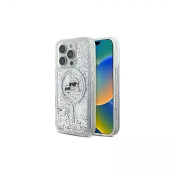 Karl Lagerfeld Liquid Glitter Karl & Choupette Head MagSafe Case for Apple iPhone 16 Pro