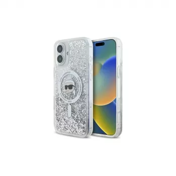 Karl Lagerfeld Liquid Glitter Karl Head MagSafe Hard Case for Apple iPhone 16 6.1 inch - Transparent