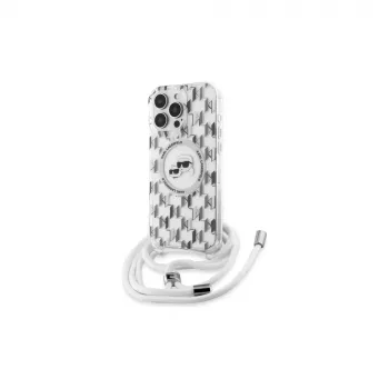 Karl Lagerfeld KLHMP16LHCKCKLCT iPhone 16 Pro 6.3 inch Transparent Hardcase IML Crossbody Monogram Karl & Choupette Head MagSafe