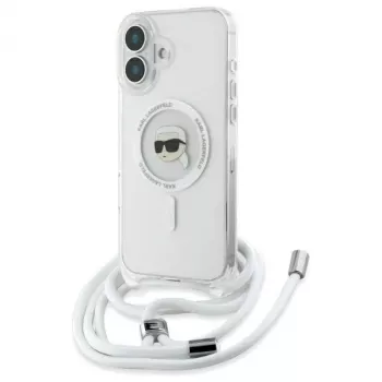 Karl Lagerfeld KLHMP16SHCKHNT iPhone 16 Hard Case Transparent Crossbody IML Karl Head MagSafe