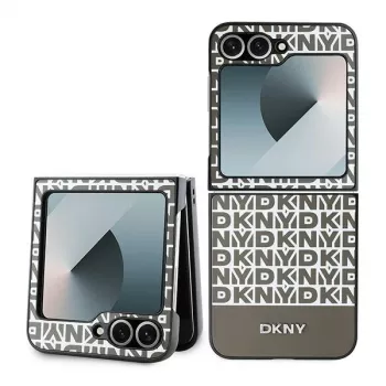 DKNY DKHCZF6PSOSPW Protective Case for Samsung Galaxy Z Flip 6 / Z Flip7 FE - Brown Repeat Pattern Bottom Stripe