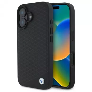 BMW BMHMP16S23RDDK iPhone 16 6.1 inch Black Hard Case Sign Leather Diamond Metal Logo MagSafe