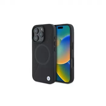 BMW BMHMP16L23RTPK iPhone 16 Pro 6.3 Black Hard Case Sign Leather Half Textured And Circle MagSafe