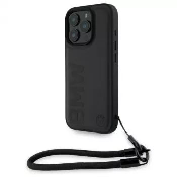 BMW Signature Leather Wordmark Cord Hard Case for Apple iPhone 16 Pro 6.3 inch - Black