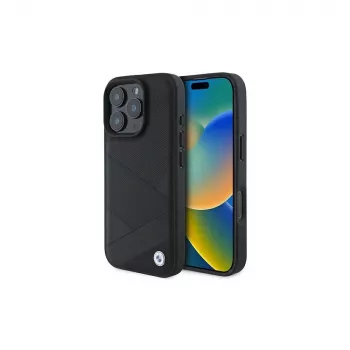 BMW Sign Leather Crossing Lines Pattern Hard Case for Apple iPhone 16 Pro 6.3