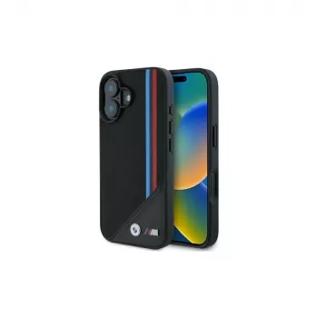 BMW M Meshed Tricolour Stripes MagSafe Hard Case for iPhone 16 6.1 inch Black