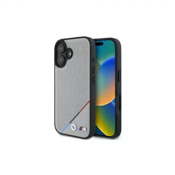 BMW M Perforated Tricolour Line MagSafe Hard Case for Apple iPhone 16 6.1 inch - Grey