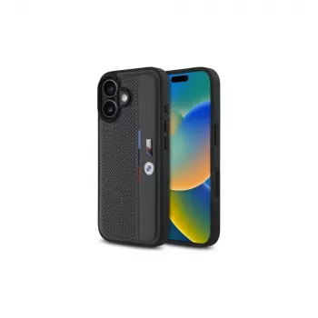 BMW BMHCP16S23PUPVA iPhone 16 6.1 Anthracite Hard Case M Perforated Tricolour Detail Line