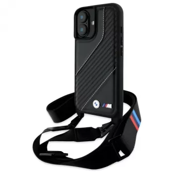 BMW BMHCP16M23PSCCK iPhone 16 Plus 6.7 Black Hard Case M Edition Carbon Stripe & Strap