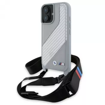 BMW BMHCP16S23PSCCG iPhone 16 6.1 inch Grey Hard Case M Edition Carbon Stripe & Strap