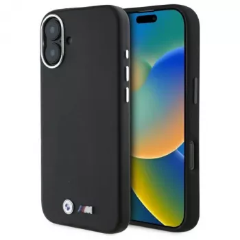 BMW M Collection Smooth Full Wrapped Metal MagSafe Hard Case for iPhone 16 Plus 6.7 inch - Black