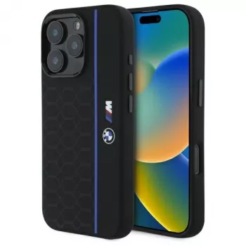 BMW BMHMP16X23SHEB Hard Case Silicone Hexagon Blue Line MagSafe for iPhone 16 Pro Max 6.9 Black