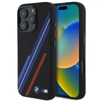 BMW BMHMP16X23SSPK Hard Case Silicone MagSafe Case for iPhone 16 Pro Max 6.9 inch Black Random Lines