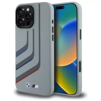 BMW Turning Lines Silicone Hard Case for Apple iPhone 16 Pro Max 6.9 inch Grey MagSafe