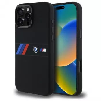 BMW M Collection Silicone Hard Case with Centre Stripe MagSafe for Apple iPhone 16 Pro Max 6.9 inch Black
