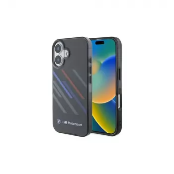 BMW BMHCP16M23HTRAK Hard Case for iPhone 16 Plus 6.7 inch Black Motorsport IML Random Stripes
