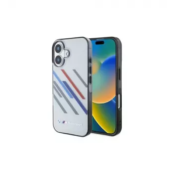 BMW BMHCP16S23HTRAG Hard Case for Apple iPhone 16 6.1 inch Grey Motorsport IML Random Stripes