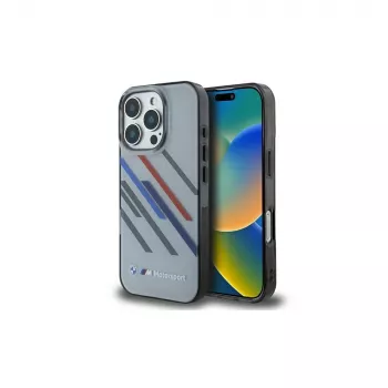 BMW Motorsport Hard Case for iPhone 16 Pro 6.3 inch Grey IML Random Stripes