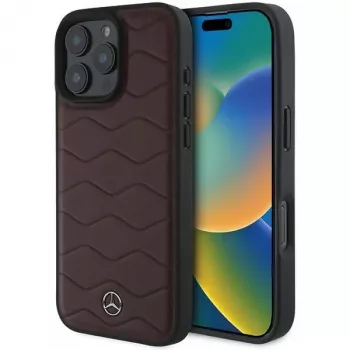 Mercedes-Benz MB Waves Leather Hard Case for Apple iPhone 16 Pro Max 6.9 inch Red