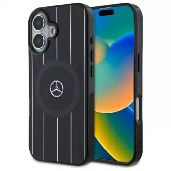 Mercedes-Benz MEHMP16S23HRSK Double Layer Crossed Lines Hard Case for iPhone 16 6.1 inch Black MagSafe