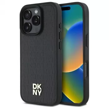 DKNY DKHMP16XPSHRPSK Hard Case for Apple iPhone 16 Pro Max 6.9 inch Black Repeat Pattern Stack Logo MagSafe
