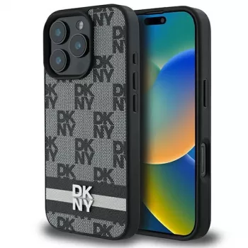 DKNY DKHCP16LPCPTSSK Hard Case for Apple iPhone 16 Pro 6.3 inch Black Checkered Pattern & Printed Stripes