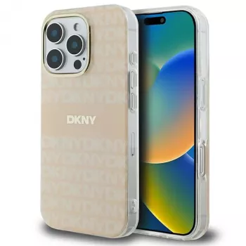 DKNY DKHMP16LHRHSEP Hard Case for Apple iPhone 16 Pro 6.3 inch Pink Repeat Texture Pattern & Stripe MagSafe