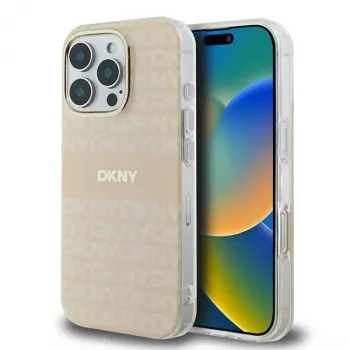 DKNY DKHMP16XHRHSEP Hard Case for Apple iPhone 16 Pro Max 6.9 inch Pink Repeat Texture Pattern with Stripes MagSafe